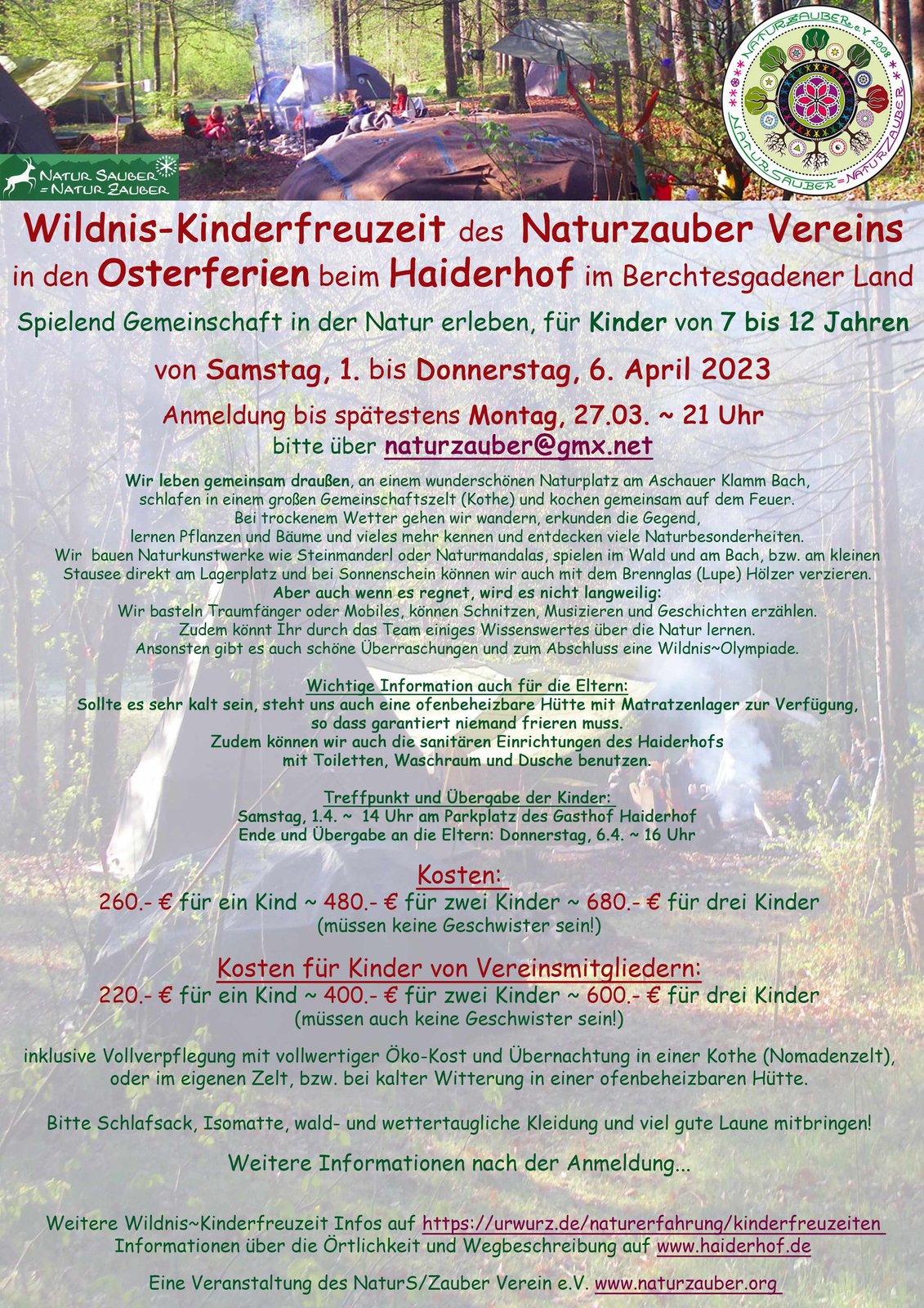 Plakat für eine Kinderfreizeit des Naturzauber Vereins