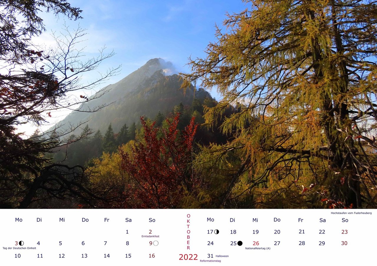 Bergbilder Kalender für 2022 Oktober