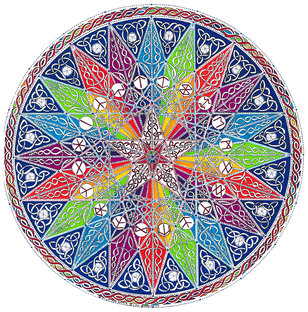 Mandala mit vielen Pentagrammen in einander verwoben