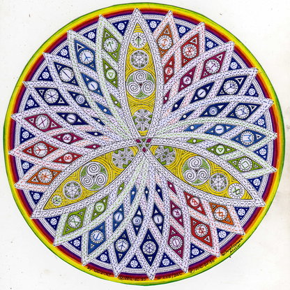 Mandala mit aufgefächerten drei Blütenblättern
