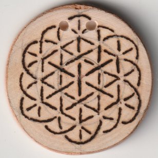 Sonnenbebrannte Holzscheibe mit Hagalmatrix im keltischen Stil