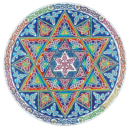 Filigranes handgezeichnetes Mandala mit Hexagon und vielen keltischen Knoten