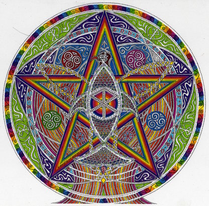 Pentagramm Mandala mit Phoenix