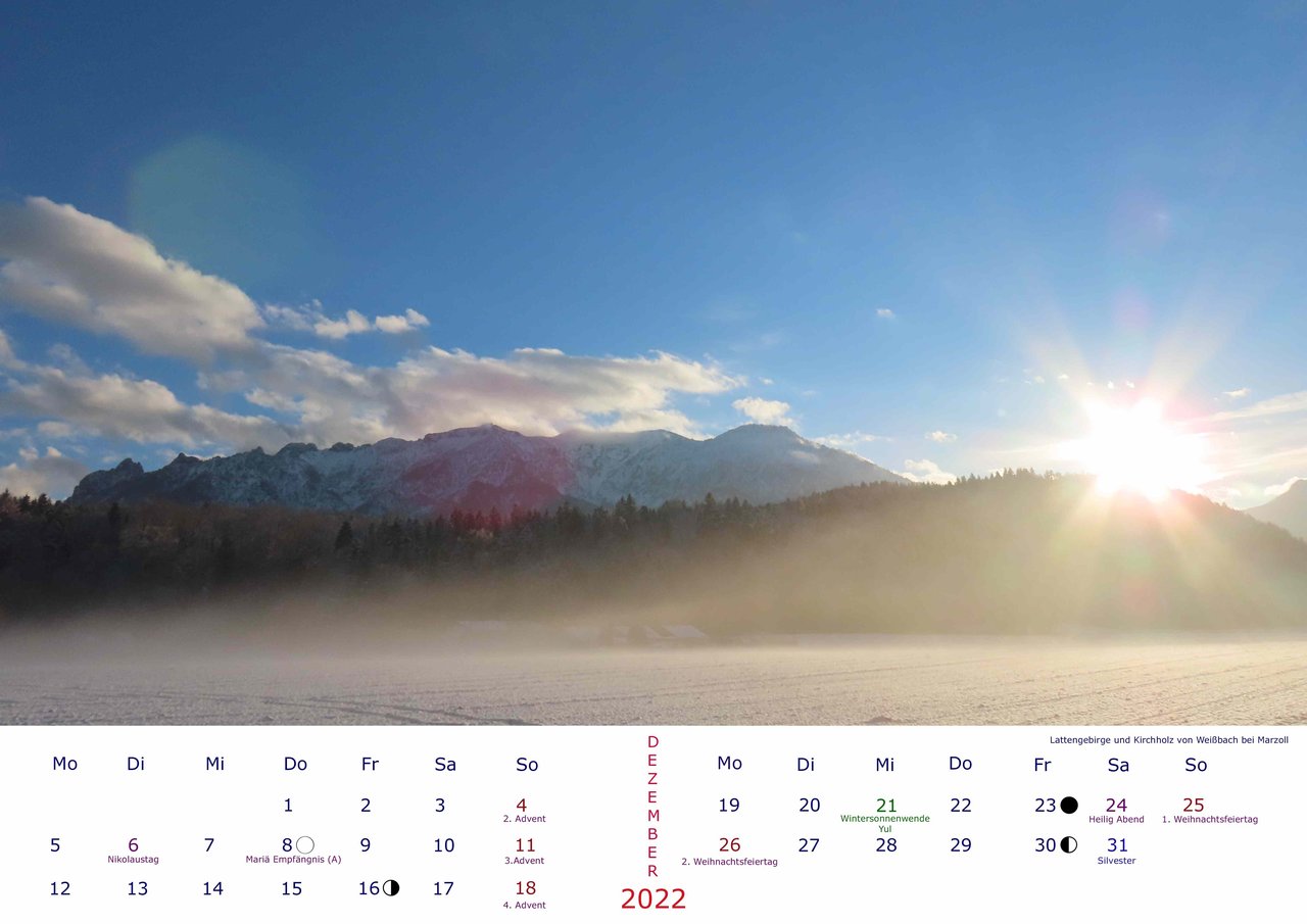 Bergbilder Kalender für 2022 Dezember
